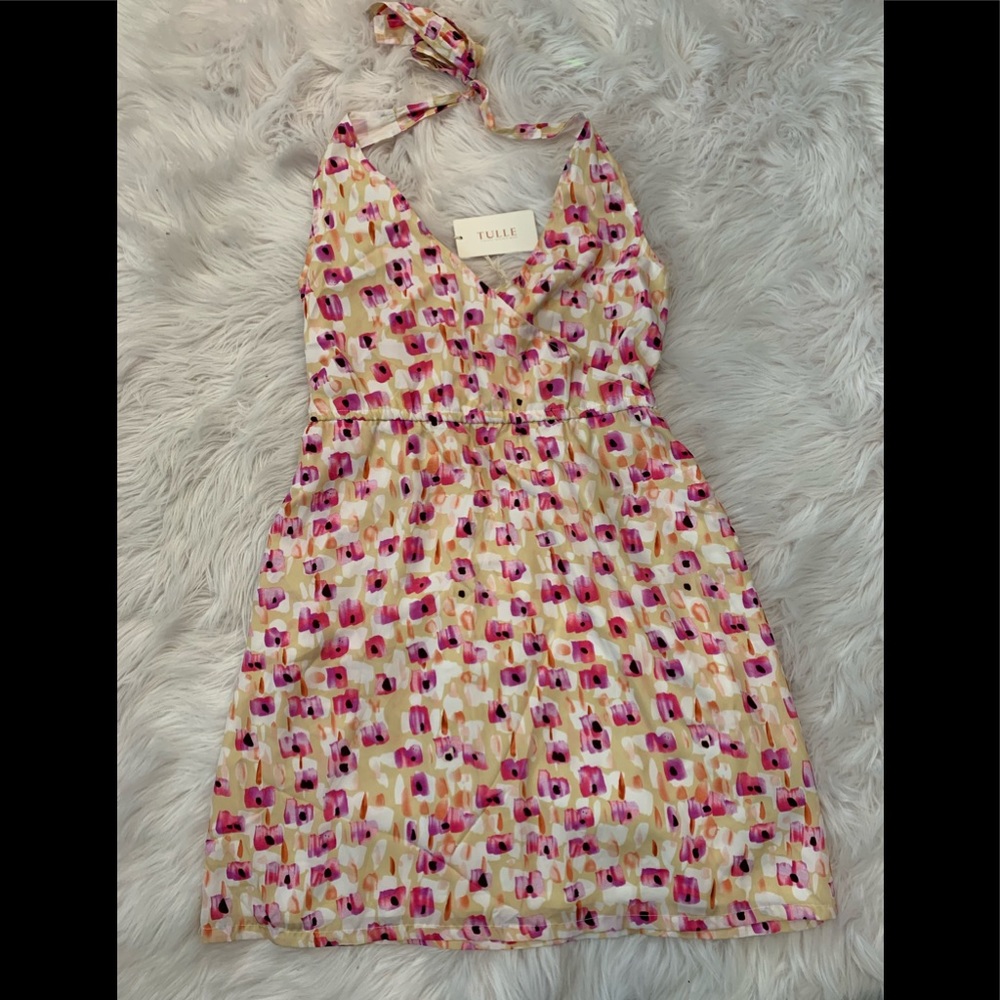 NWT Abstract multi color womens halter dress